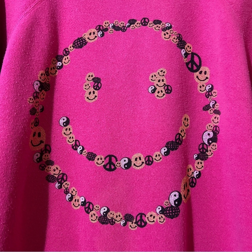 Re/Done NWT Upcycled Sweatshirt Smile Graphic Pink Crewneck Pullover Size XS/S - Picture 6 of 11